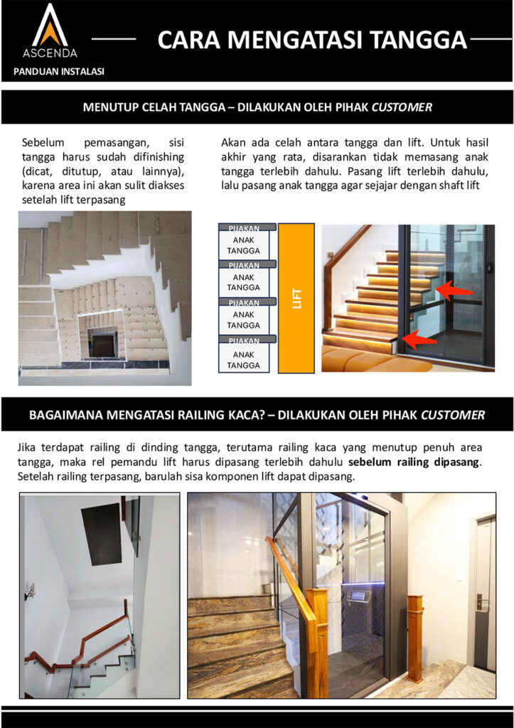 Instalasi lift rumah Ascenda 2 lantai tanpa pit di rumah tinggal, rapi menyatu dengan interior